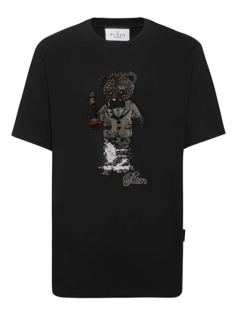 Philipp Plein teddy bear-motif crystal-embellished T-shirt Black FAECMTK8386PJY002N