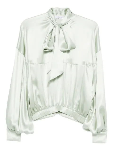 Viktor & Rolf bow-detail balloon-sleeve silk blouse Green WT0070031425