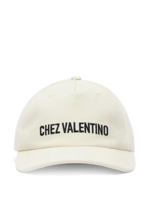 Valentino Garavani Chez Cotton Baseball Cap With Embroidery Neutrals YHDA41FVH