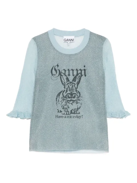 GANNI Bunny-detail top Blue K2501