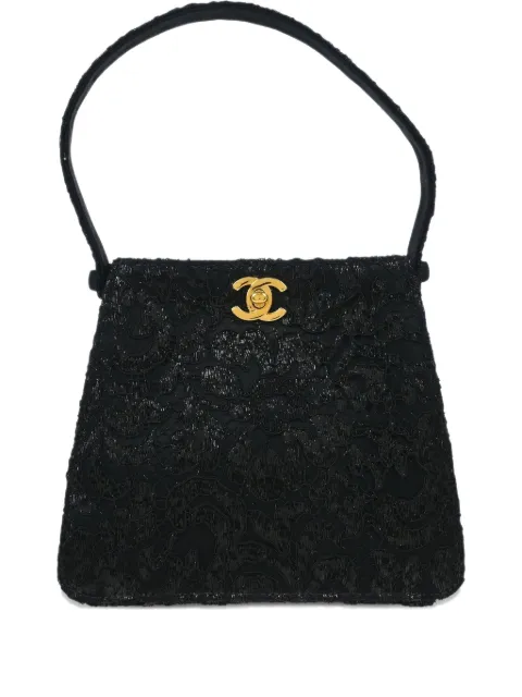 CHANEL Pre-Owned 1998 Lace Double Sided Turn-lock tote bag Black 5127048