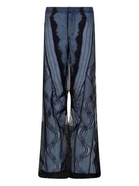 Christopher Esber sheer-overlay wide-leg jeans Blue 25015414