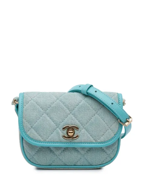 CHANEL Pre-Owned 2021 Mini CC Quilted Denim Messenger Flap crossbody bag Blue WC2GPA230J7H25SA