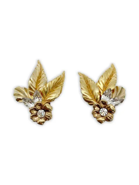 Jennifer Gibson Jewellery 1950s Crystal Leaf earrings Gold JGJCRYSLEAFERG