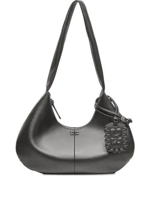 GANNI medium logo-tag shoulder bag Black A6865