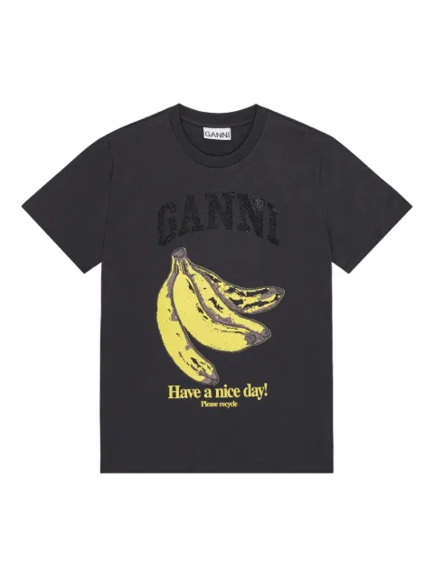 GANNI Banana-print T-shirt Black T4238