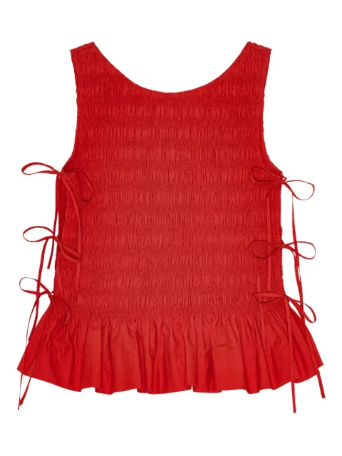 GANNI smocked tie-fastening top Red W0904