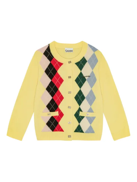 GANNI argyle-pattern cardigan Yellow K2533