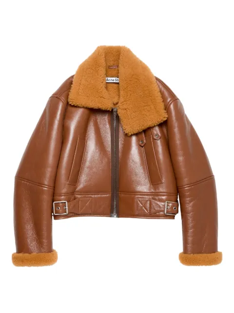 Acne Studios shearling-collar leather jacket Brown B70158