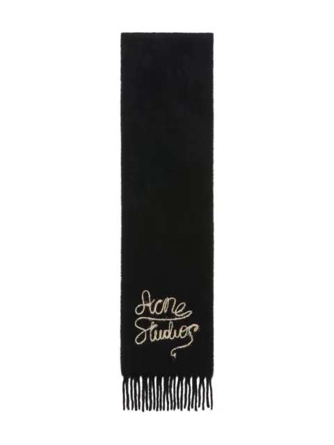 Acne Studios fringed logo-detail scarf Black CA0400