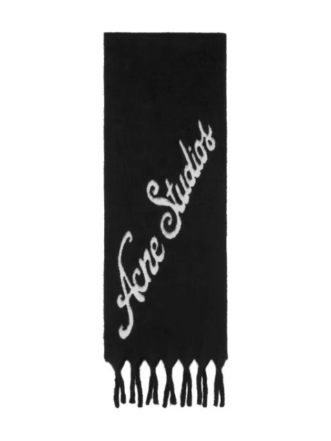 Acne Studios logo-detail fringe scarf Black CA0395