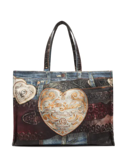 Acne Studios denim-patch heart tote bag Blue C10244