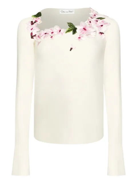 Oscar de la Renta floral-embellished long-sleeve blouse Neutrals 25PE722HSGIVR