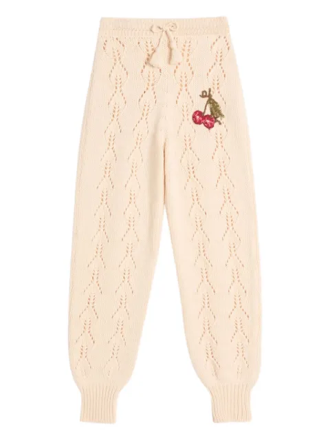 Valentino Garavani cherry-embellished knit trousers Neutrals BKF02A92J
