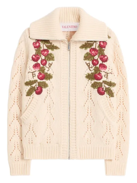 Valentino Garavani cherry-embroidered cardigan Neutrals BKE03I927