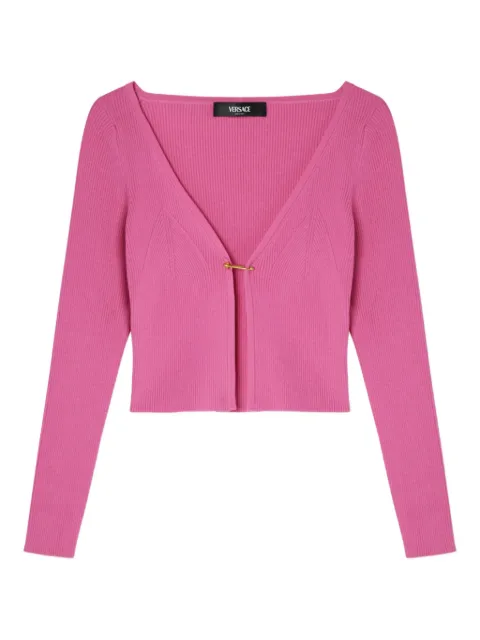 Versace Safety Pin ribbed-knit cardigan Pink 10208871A12699