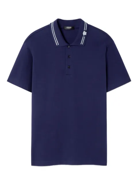 Versace embroidered cotton polo shirt Blue 10139061A13463