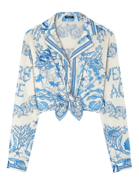 Versace Underwater Barocco knotted cropped shirt Blue 10203071A15278