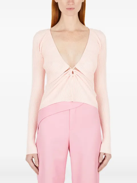 Wynn Hamlyn ruched-panel V-neck T-shirt Pink PF22KN720402
