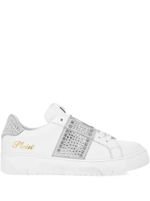 Philipp Plein crystal-embellished leather sneakers White FAESUSC0811PLE022N