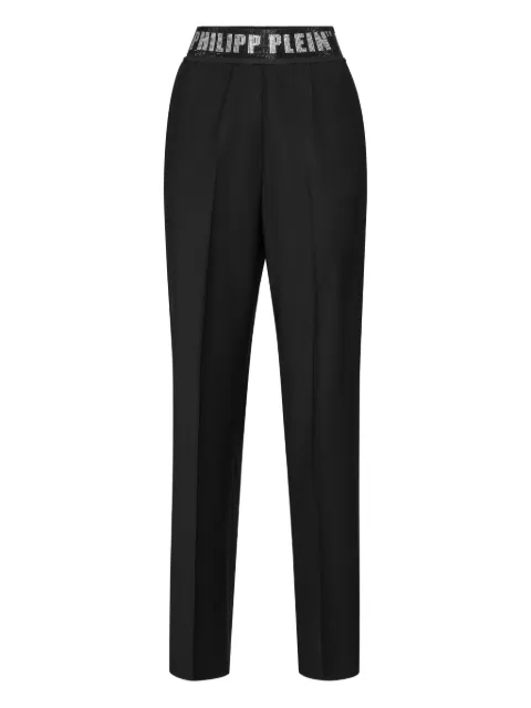 Philipp Plein wool classic trousers elastic band crystal Black FAECWRT1635PTE076N