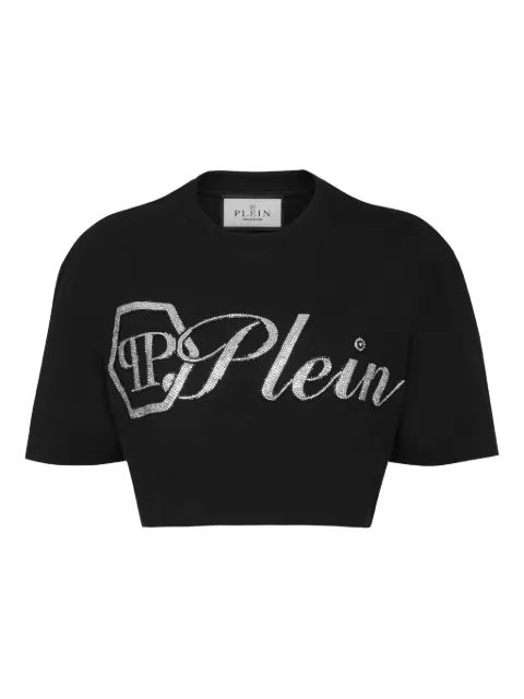 Philipp Plein Crystal Signature cropped T-Shirt Black FAECWTK3780PJY002N