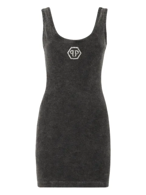 Philipp Plein Hexagon ribbed-knit tank mini dress Grey FAECWTG0658PJY002N