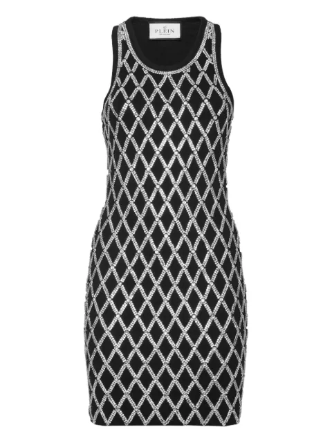Philipp Plein short tank dress crystal net Black FAECWTG0647PJY002N