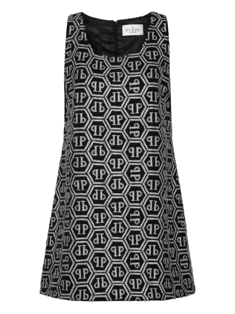 Philipp Plein monogram strass mini dress Black FAECWRG3473PTE003N