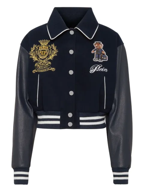 Philipp Plein wool and leather college bomber Teddy Blue FAECWLB1170PLE131N