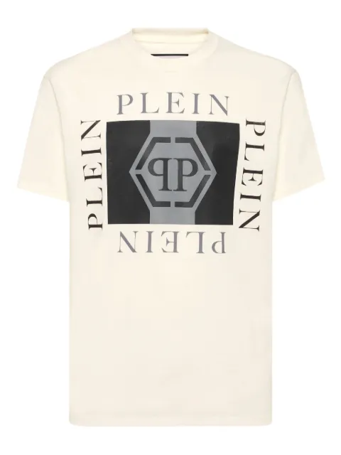 Philipp Plein logo-print hexagon T-shirt White FAECMTK8460PJY002N