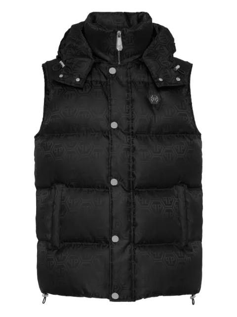 Philipp Plein monogram-pattern puffer gilet Black FAECMRC0222PNY002N