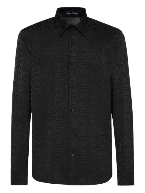 Philipp Plein Sugar Daddy cut silk shirt monogram Black FAECMRP2488PTE104N