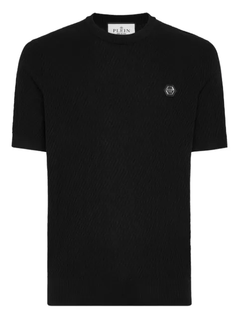 Philipp Plein knited round neck T-shirt wool silk blend Black FAECMKO1507PTE003N