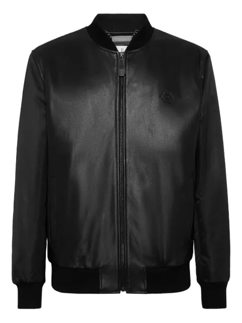 Philipp Plein leather bomber with nylon sleeves Black FAECMLB1985PLE010N