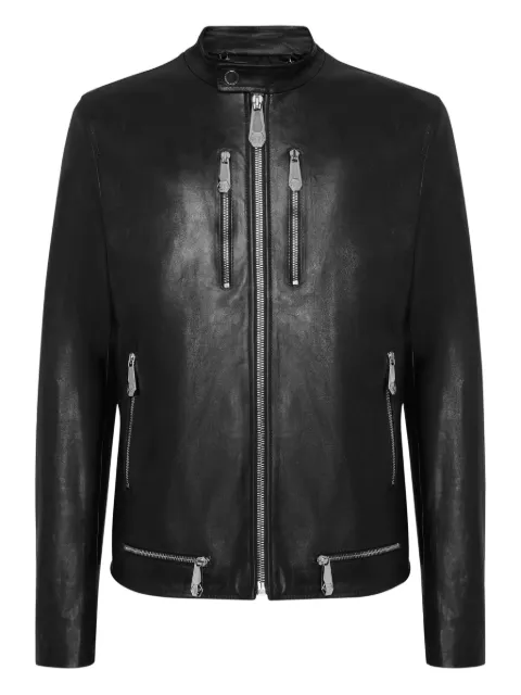Philipp Plein leather zip-front jacket FAECMLB1997PLE010N