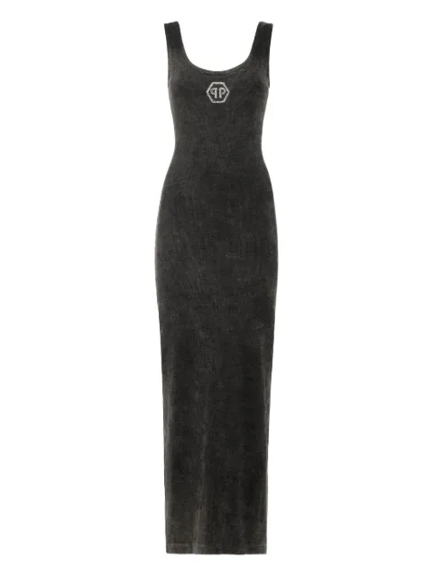 Philipp Plein Hexagon ribbed-knit tank midi dress Grey FAECWTG0659PJY002N