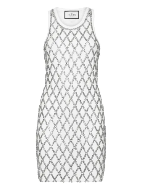 Philipp Plein Crystal Net mini dress White FAECWTG0647PJY002N