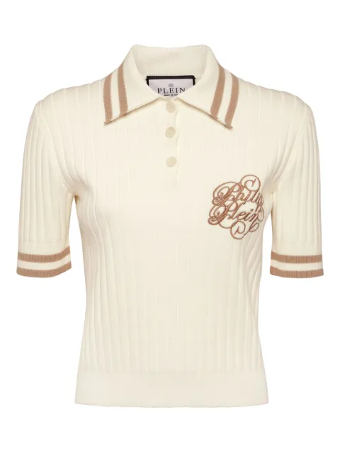 Philipp Plein logo-embroidered polo top White FAECWKK0295PTE003N