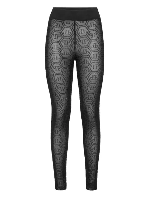 Philipp Plein tulle leggings monogram strass Black FAECWJT2130PTE003N