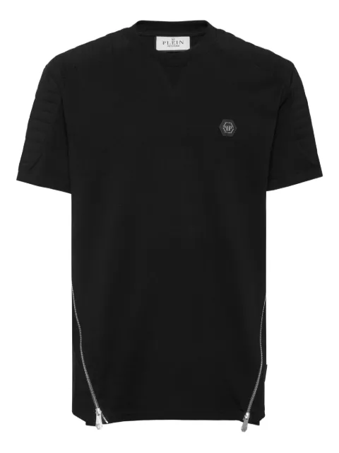 Philipp Plein zip-detail padded-shoulder T-shirt Black FAECMTK8500PJY002N