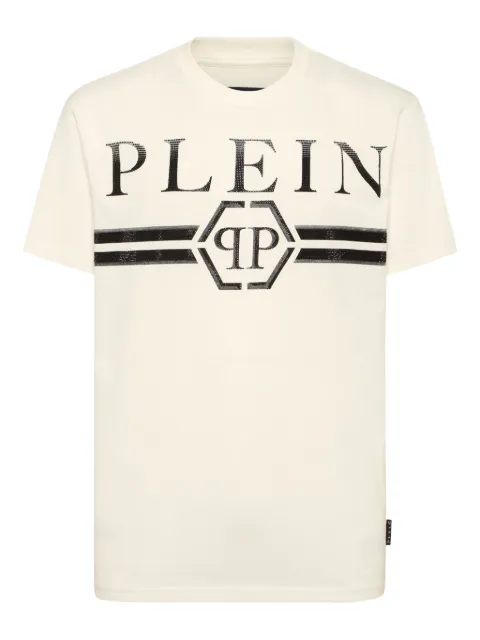 Philipp Plein stones stripes logo-printed T-shirt White FAECMTK8457PJY002N