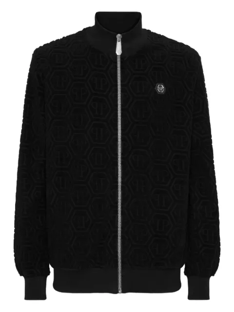Philipp Plein embossed monogram zip-up jacket Black FAECMJB3769PTE021N