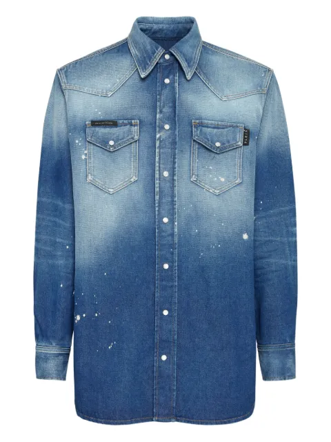Philipp Plein paint-splatter shirt Blue FAECMDP0252PDE004N
