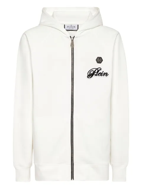 Philipp Plein Basic Signature zip-up hoodie White FAECMJB3832PTE003N