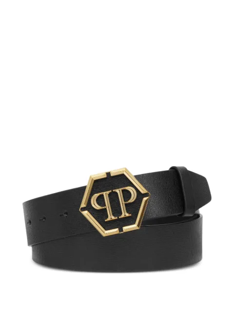 Philipp Plein saffiano leather belt Hexagon Black FAEAMVA0966PLE010N