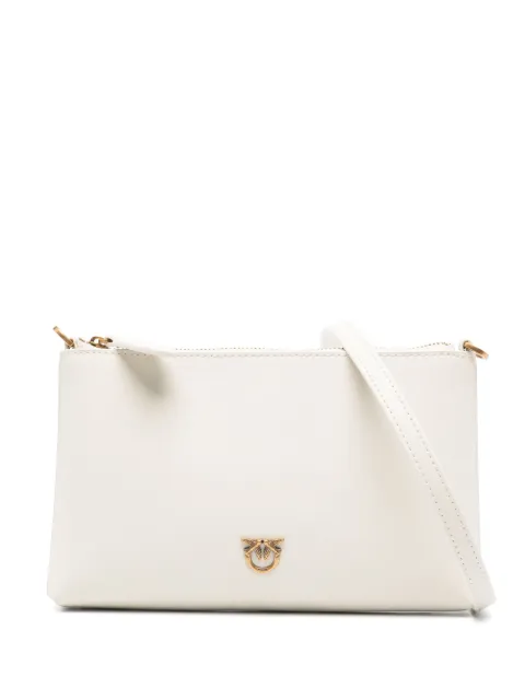 PINKO flat leather clutch with Love Birds logo White 104277A0F1
