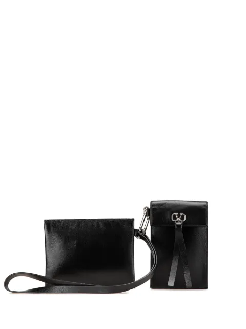Valentino Garavani Pre-Owned 2018-2024 Leather VRing Neck Pouch crossbody bag Black U18YF1VQKUA1CRFJ