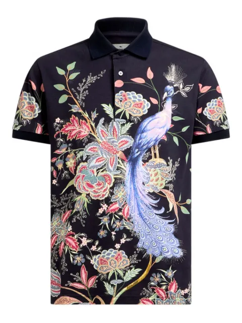 ETRO Flowers and Peacock polo shirt Blue MRMD0004AK984