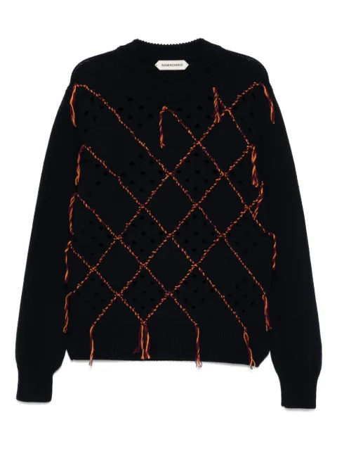 Namacheko intarsia quilt crew-neck jumper Blue NS257555001